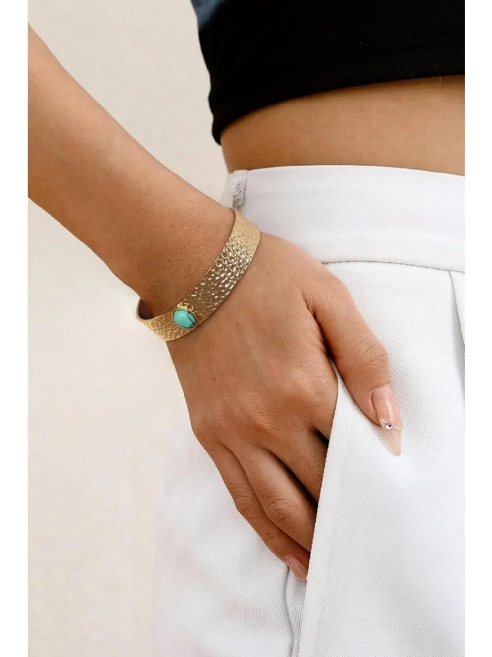 Dainty Gold Bar Bracelet - Simple Thin Cuff Bangle, 18K Gold Plated Minimalist